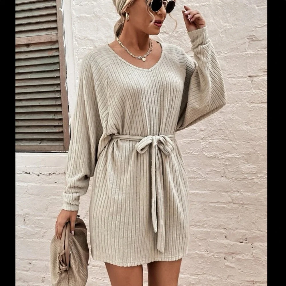 Comfy Relaxed Fit Belted Tee Dress - Picture 2 of 13
